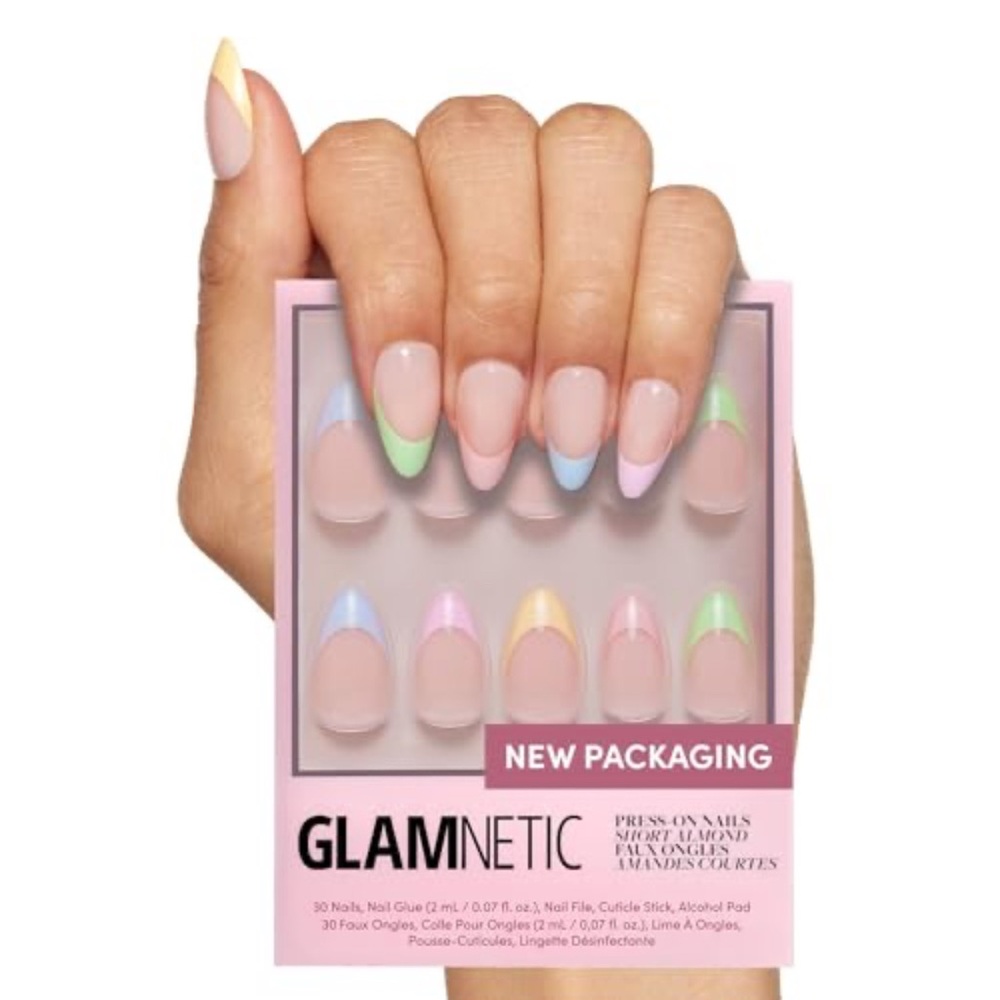 NEW Glamnetic CONFETTI French Tip Mani -  Semi-Transparent, Short Almond Pastel